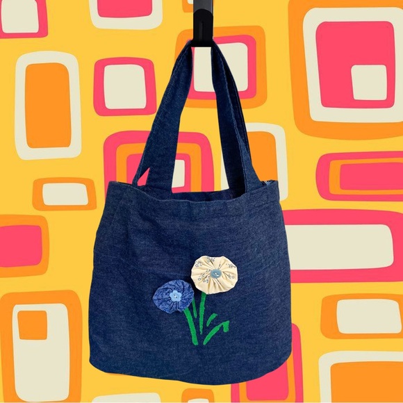 Handmade Handbags - Handmade denim daisy purse with scripture